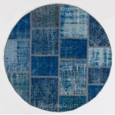 Round Handmade Turkish Patchwork Rug, Circular Vintage Re-Dyed Patchwork Carpet