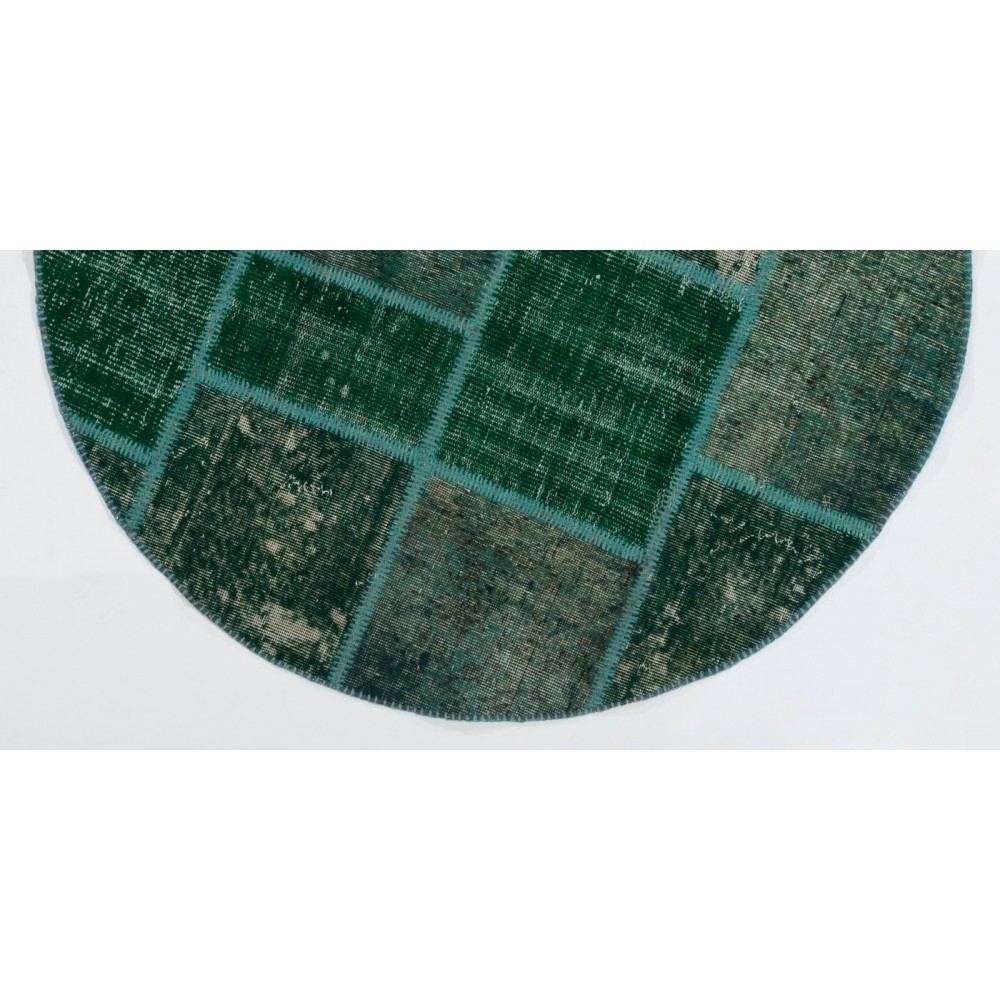 Round Handmade Turkish Patchwork Rug, Circular Vintage Re-Dyed Patchwork Carpet
