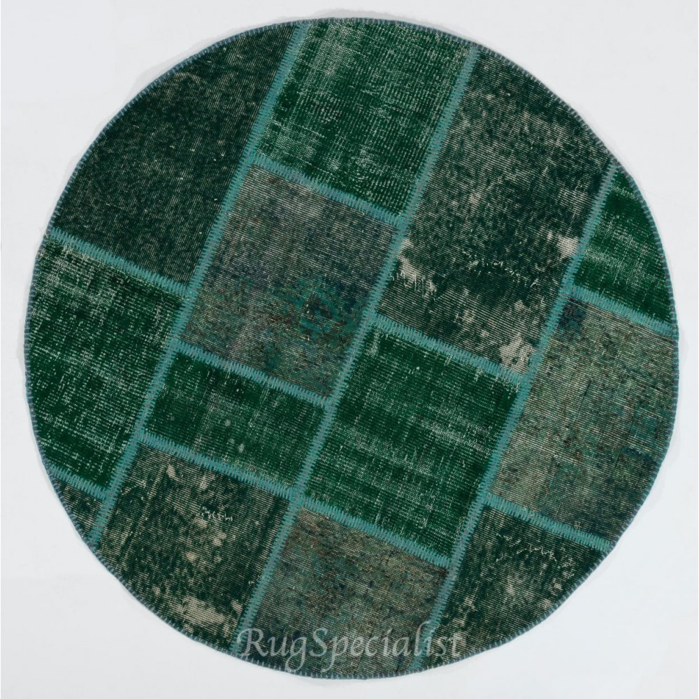 Round Handmade Turkish Patchwork Rug, Circular Vintage Re-Dyed Patchwork Carpet