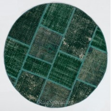 Round Handmade Turkish Patchwork Rug, Circular Vintage Re-Dyed Patchwork Carpet