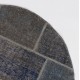 Round Hand-Knotted Gray and Blue Turkish Patchwork Rug | Circular Vintage Overdyed Patchwork Carpet