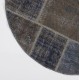 Round Hand-Knotted Gray and Blue Turkish Patchwork Rug | Circular Vintage Overdyed Patchwork Carpet