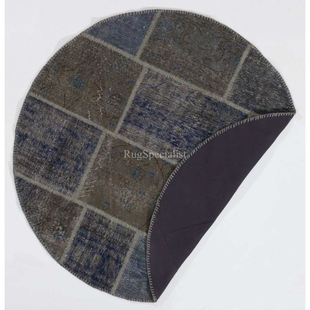 Round Handmade Turkish Patchwork Rug, Circular Vintage Re-Dyed Patchwork Carpet