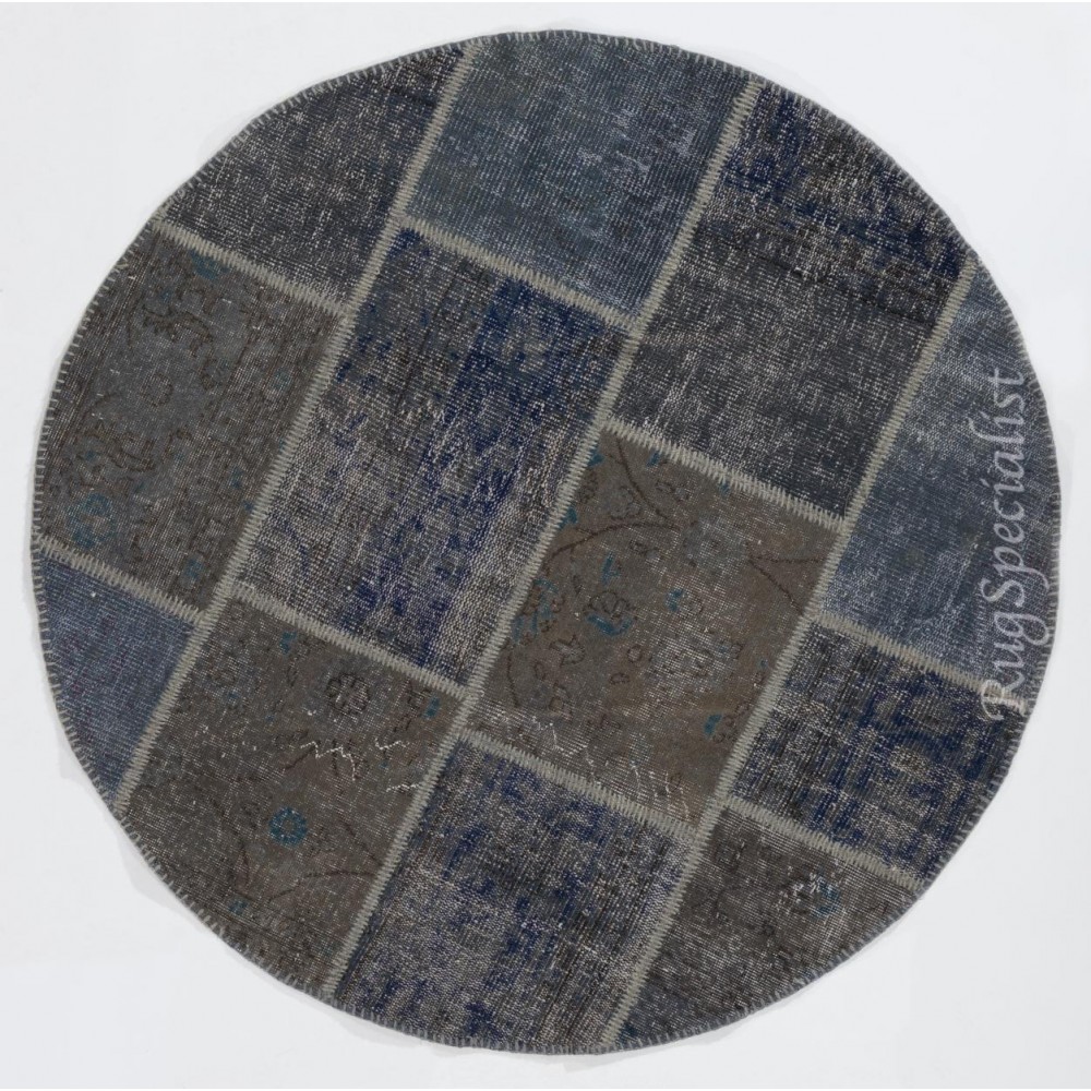 Round Handmade Turkish Patchwork Rug, Circular Vintage Re-Dyed Patchwork Carpet