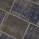 Round Hand-Knotted Gray and Blue Turkish Patchwork Rug | Circular Vintage Overdyed Patchwork Carpet