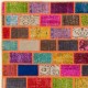 Colorful Brick Pattern Patchwork Rug | Bohemian Style Hand-Knotted Turkish Overdyed Carpet Colorful Brick Pattern Patchwork Rug | Bohemian Style Hand-Knotted Turkish Overdyed Carpet