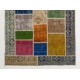 Handmade Patchwork Rug Made from Over-Dyed Vintage Carpets. Contemporary Border Pattern Area Rug in Vivid Colors