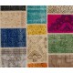 Handmade Patchwork Rug Made from Over-Dyed Vintage Carpets. Contemporary Border Pattern Area Rug in Vivid Colors