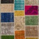 Vibrant Colorful Vintage Patchwork Rug | Hand-Knotted Turkish Border Pattern Carpet for Living Room and Kids Room Vibrant Colorful Vintage Patchwork Rug | Hand-Knotted Turkish Border Pattern Carpet for Living Room and Kids Room