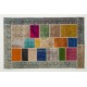 Handmade Patchwork Rug Made from Over-Dyed Vintage Carpets. Contemporary Border Pattern Area Rug in Vivid Colors