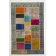 Handmade Patchwork Rug Made from Over-Dyed Vintage Carpets. Contemporary Border Pattern Area Rug in Vivid Colors