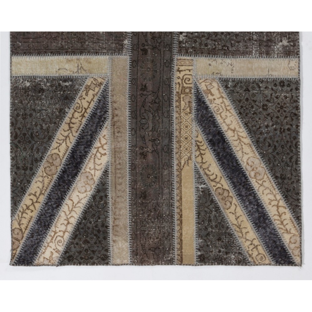 Union Jack British Flag Design Patchwork Rug Made from Re-Dyed Vintage Carpets