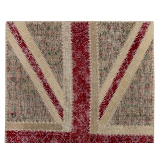 Union Jack British Flag Design Patchwork Rug Made from Re-Dyed Vintage Carpets Union Jack British Flag Design Patchwork Rug Made from Re-Dyed Vintage Carpets