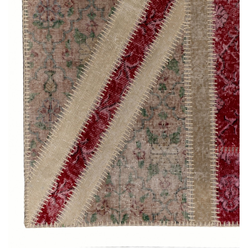 Union Jack British Flag Vintage Patchwork Rug | Hand-Knotted Red and Beige Turkish Carpet for Living Room and Office Union Jack British Flag Vintage Patchwork Rug | Hand-Knotted Red and Beige Turkish Carpet for Living Room and Office