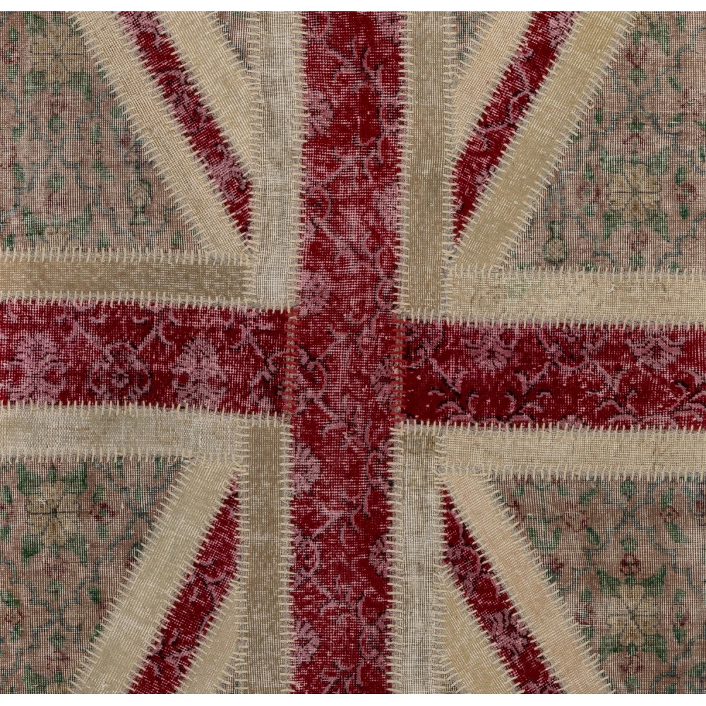 Union Jack British Flag Design Patchwork Rug Made from Re-Dyed Vintage Carpets