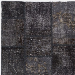 Modern Dark Gray Patchwork Rug | Hand-Knotted Turkish Wool Carpet for Living Room and Office Modern Dark Gray Patchwork Rug | Hand-Knotted Turkish Wool Carpet for Living Room and Office