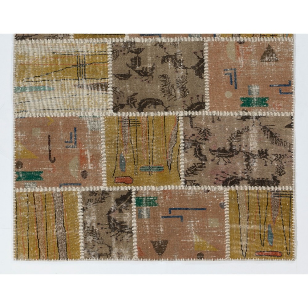 Handmade Patchwork Rug Made from Vintage Turkish Village Carpets