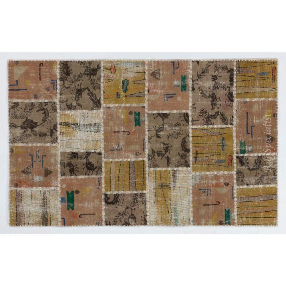 Handmade Patchwork Rug Made from Vintage Turkish Village Carpets
