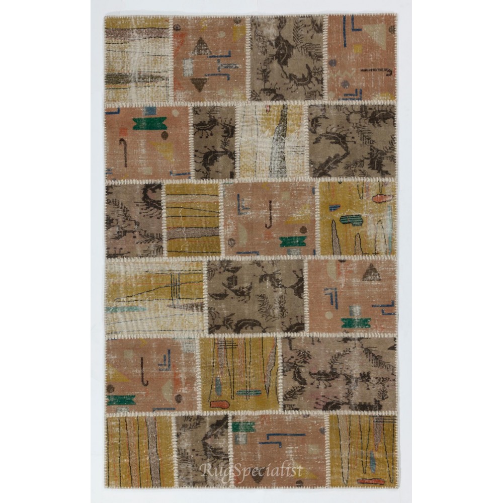 Handmade Patchwork Rug Made from Vintage Turkish Village Carpets
