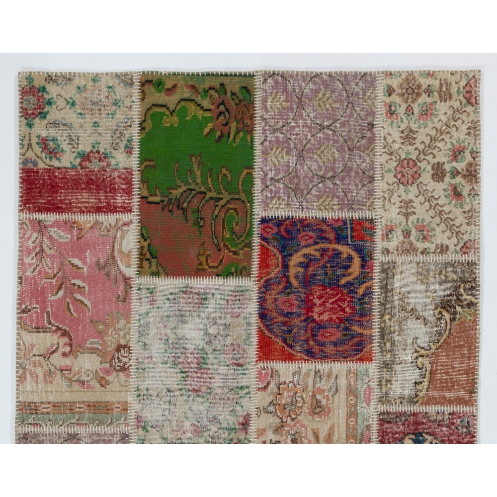 Handmade Patchwork Rug Made from Vintage Turkish Village Carpets