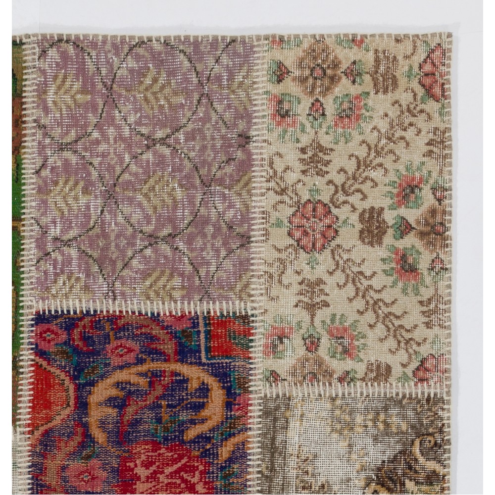 Vintage Colorful Floral Patchwork Rug | Hand-Knotted Turkish Wool Carpet for Living Room, Bedroom and Home Office Vintage Colorful Floral Patchwork Rug | Hand-Knotted Turkish Wool Carpet for Living Room, Bedroom and Home Office