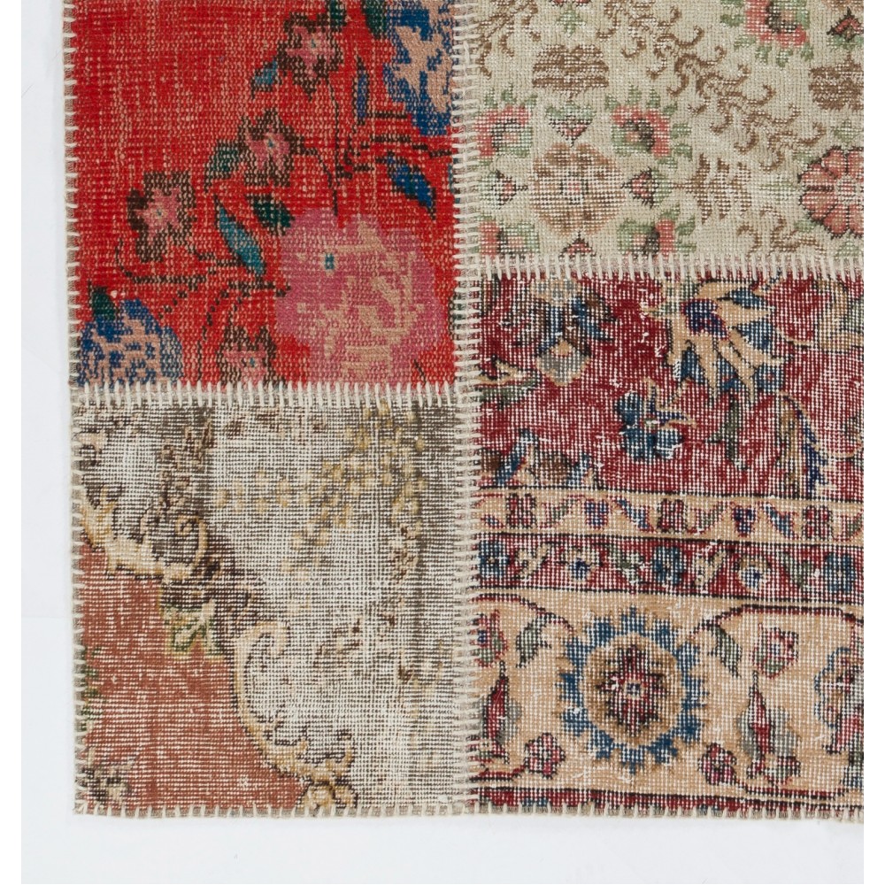 Vintage Colorful Floral Patchwork Rug | Hand-Knotted Turkish Wool Carpet for Living Room, Bedroom and Home Office Vintage Colorful Floral Patchwork Rug | Hand-Knotted Turkish Wool Carpet for Living Room, Bedroom and Home Office