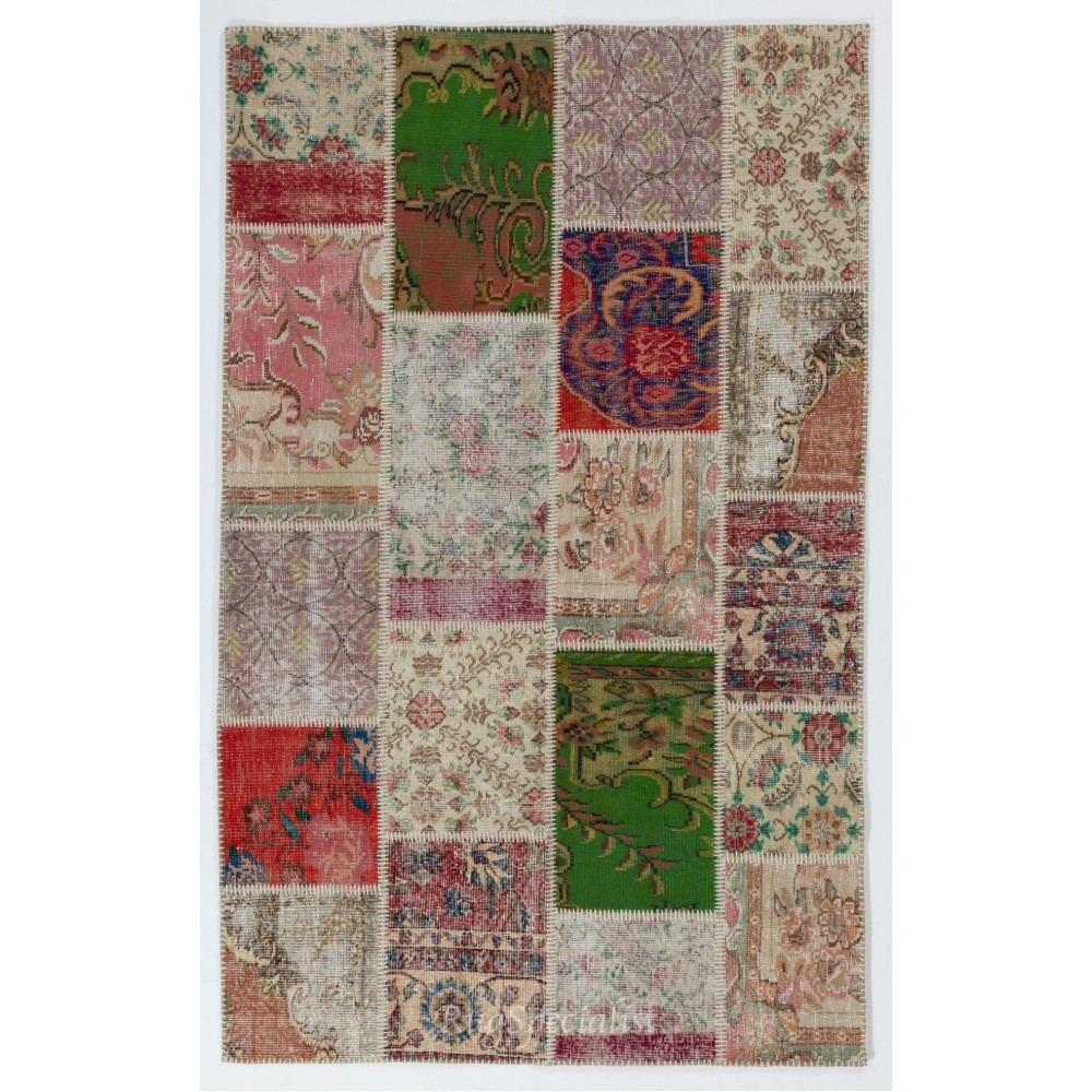Handmade Patchwork Rug Made from Vintage Turkish Village Carpets
