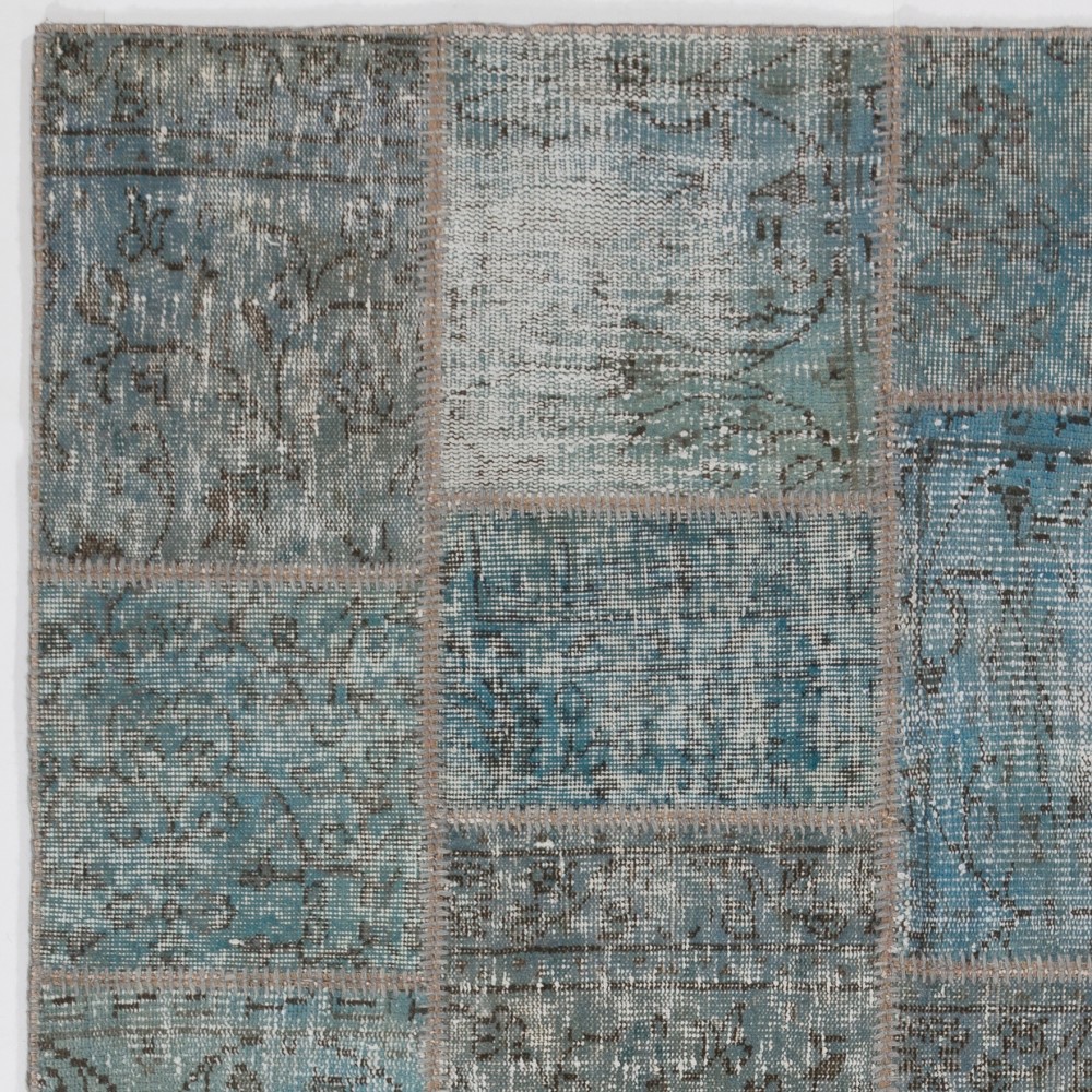 Handmade Blue and Gray Patchwork Rug for Living Room, Bedroom and Dining Room | Contemporary Turkish Wool Carpet Handmade Blue and Gray Patchwork Rug for Living Room, Bedroom and Dining Room | Contemporary Turkish Wool Carpet