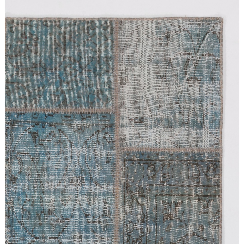 Handmade Blue and Gray Patchwork Rug for Living Room, Bedroom and Dining Room | Contemporary Turkish Wool Carpet Handmade Blue and Gray Patchwork Rug for Living Room, Bedroom and Dining Room | Contemporary Turkish Wool Carpet