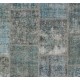 Patchwork Rug in Shades of Blue. Contemporary Distressed Handmade Wool Carpet. Custom Area Rug