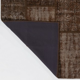 Contemporary Brown Patchwork Rug | Hand-Knotted Turkish Wool Carpet for Living Room, Dining Room and Guest Room Contemporary Brown Patchwork Rug | Hand-Knotted Turkish Wool Carpet for Living Room, Dining Room and Guest Room