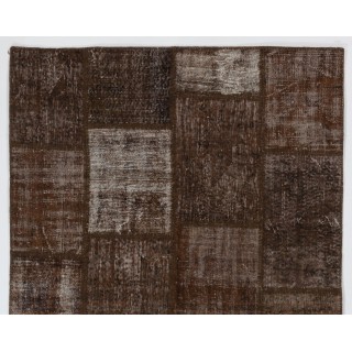 Brown Handmade Patchwork Rug, Home Decor Turkish Wool Carpet for Modern Interiors Brown Handmade Patchwork Rug, Home Decor Turkish Wool Carpet for Modern Interiors