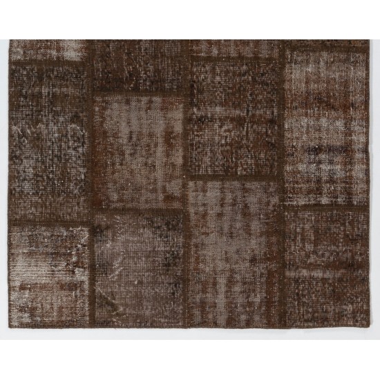 Brown Color Handmade Patchwork Rug Made from Over-Dyed Vintage Carpets Brown Color Handmade Patchwork Rug Made from Over-Dyed Vintage Carpets