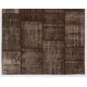 Brown Handmade Patchwork Rug, Home Decor Turkish Wool Carpet for Modern Interiors