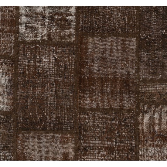 Brown Color Handmade Patchwork Rug Made from Over-Dyed Vintage Carpets Brown Color Handmade Patchwork Rug Made from Over-Dyed Vintage Carpets