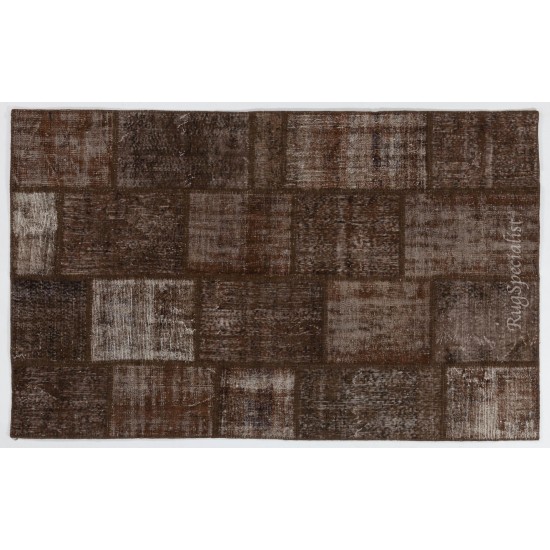 Brown Color Handmade Patchwork Rug Made from Over-Dyed Vintage Carpets Brown Color Handmade Patchwork Rug Made from Over-Dyed Vintage Carpets