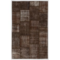 Brown Handmade Patchwork Rug, Home Decor Turkish Wool Carpet for Modern Interiors