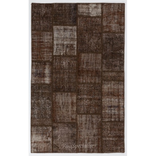 Brown Color Handmade Patchwork Rug Made from Over-Dyed Vintage Carpets Brown Color Handmade Patchwork Rug Made from Over-Dyed Vintage Carpets