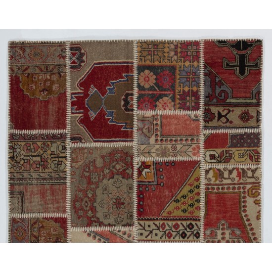Handmade Patchwork Rug, Authentic Vintage Central Anatolian Carpet