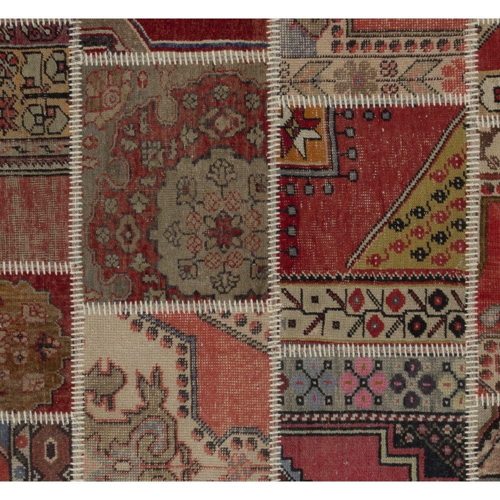Handmade Patchwork Rug, Authentic Vintage Central Anatolian Carpet