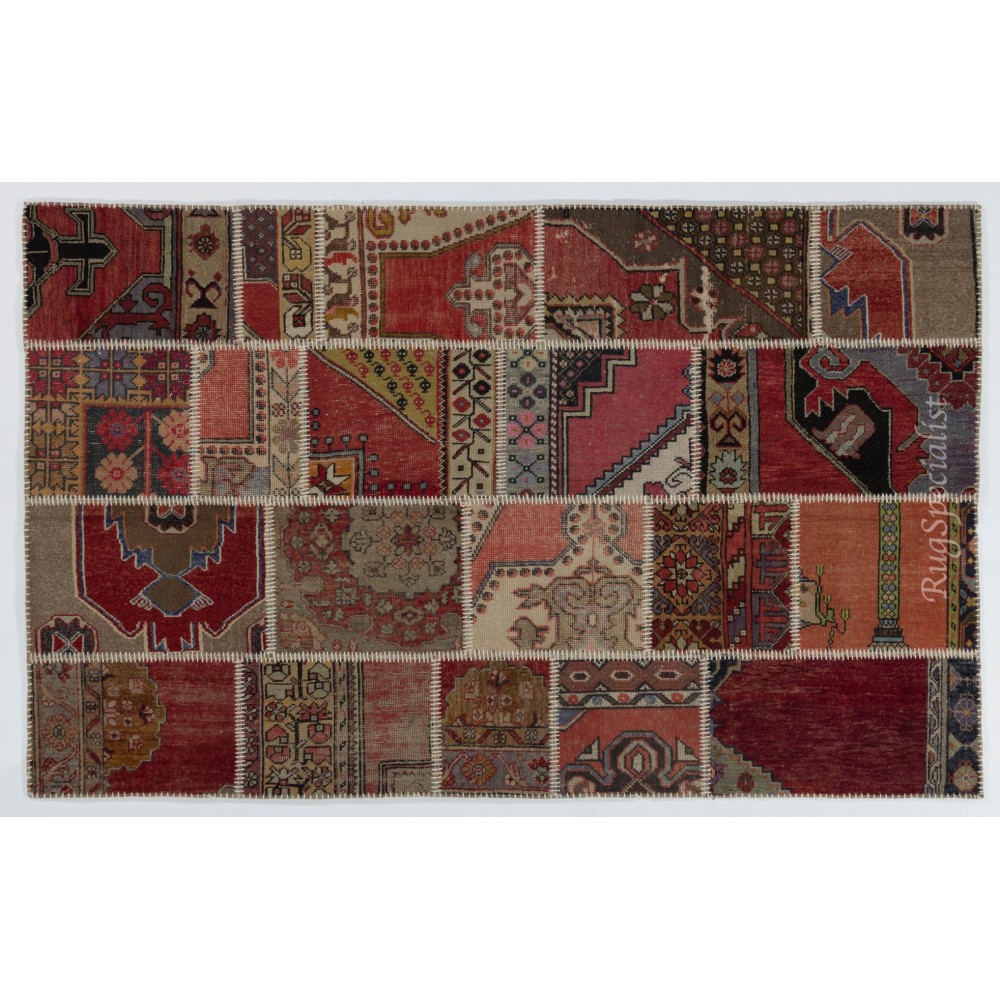Handmade Patchwork Rug, Authentic Vintage Central Anatolian Carpet