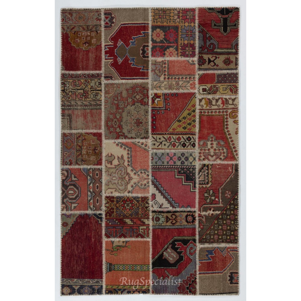 Handmade Patchwork Rug, Authentic Vintage Central Anatolian Carpet