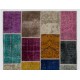 Turkish Handmade Colorful Patchwork Rug Made from Over-Dyed Vintage Carpets. Modern Look Area Rug. Home Decoration Floor Covering