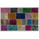 Turkish Handmade Colorful Patchwork Rug Made from Over-Dyed Vintage Carpets. Modern Look Area Rug. Home Decoration Floor Covering