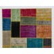 Colorful Handmade Patchwork Rug Made from Over-Dyed Vintage Carpets