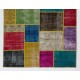 Colorful Handmade Patchwork Rug Made from Over-Dyed Vintage Carpets