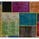 Colorful Handmade Patchwork Rug Made from Over-Dyed Vintage Carpets