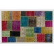 Colorful Handmade Patchwork Rug Made from Over-Dyed Vintage Carpets