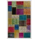 Colorful Handmade Patchwork Rug Made from Over-Dyed Vintage Carpets