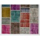 Colorful Handmade Patchwork Rug Made from Over-Dyed Vintage Carpets